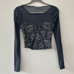 Kimchi Blue Cropped Sheer Lace Blouse
